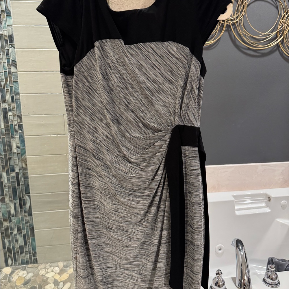 Signature by Sangria Black and Gray Ruched Asymmetrical Sheath Dress